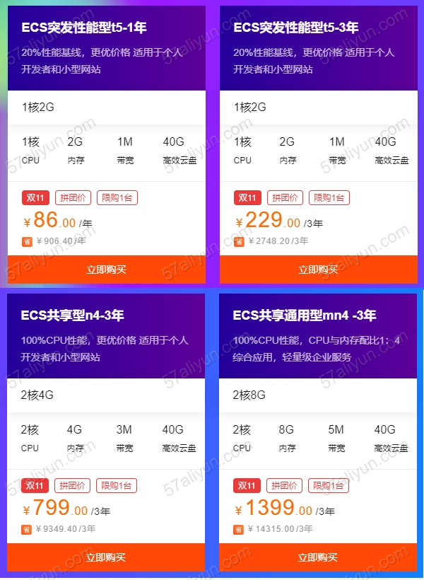 2019年阿里云双11活动86元1折云服务器拼团购买地址链接