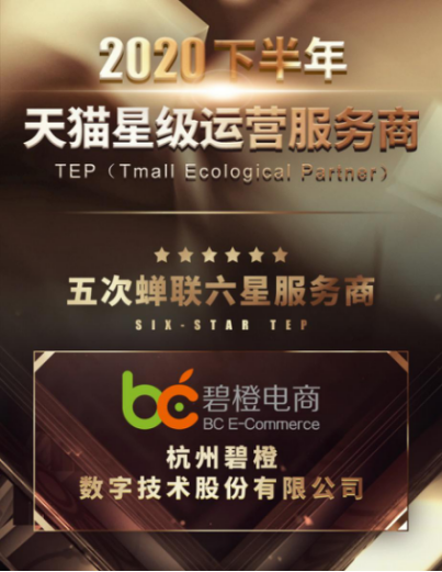 杭州碧橙蝉联天猫六星服务商