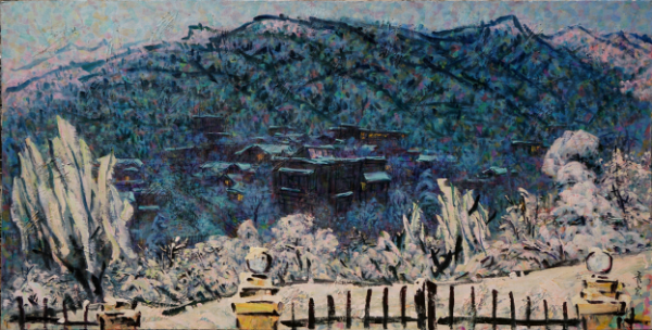 38李秀实  《对面的山》  160X316cm 麻布油画 ,  2019年.png