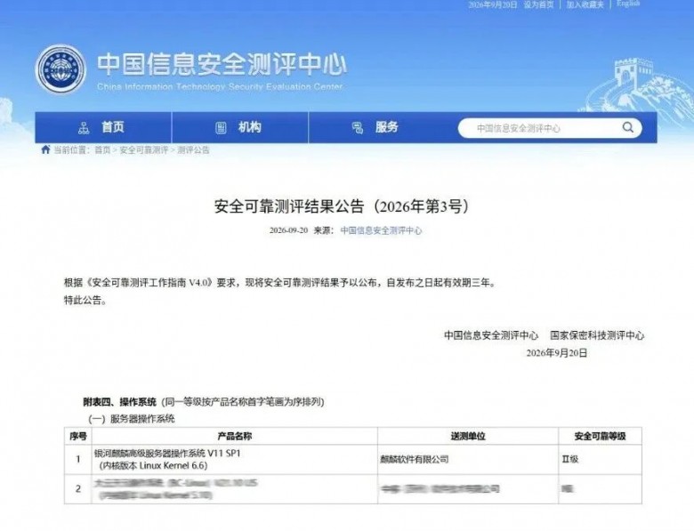 国产操作系统再获国家级认可——银河麒麟V11 SP1通过安全可靠测评II评定